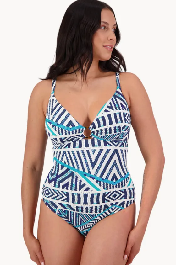 One Pieces^Moontide Tribal Geo DD/E Cup Ring Front One Piece White/Blue