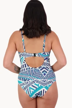 One Pieces^Moontide Tribal Geo DD/E Cup Ring Front One Piece White/Blue