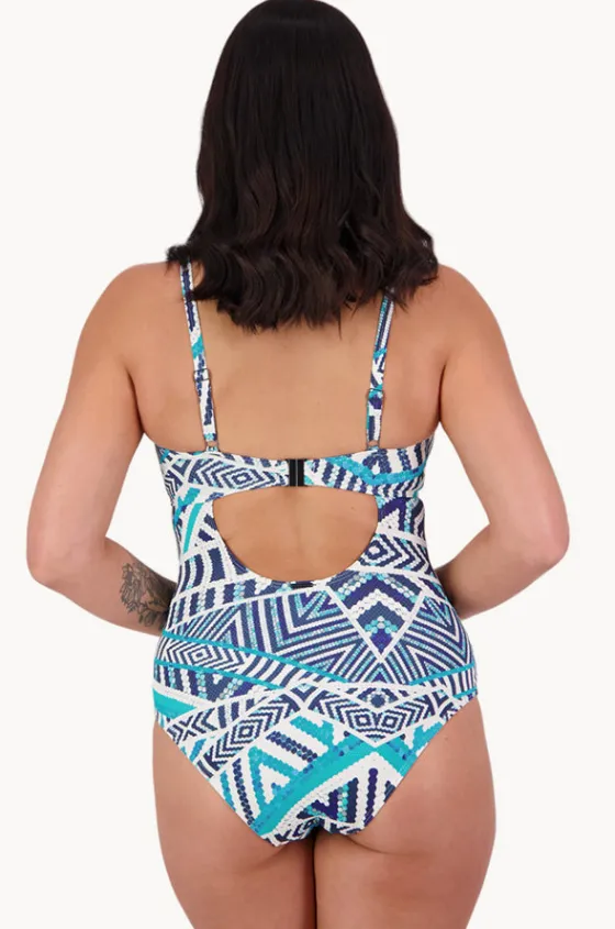 One Pieces^Moontide Tribal Geo DD/E Cup Ring Front One Piece White/Blue
