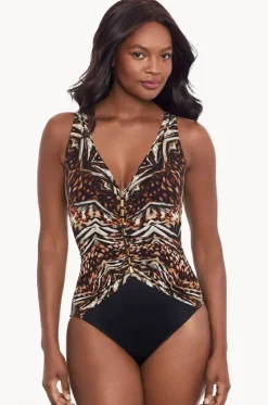 One Pieces^Miraclesuit Tribal Tigress Charmer One Piece Black/Brown