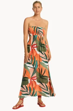 Dresses^Sea Level Tropaluxe Cutaway Bandeau Dress Khaki