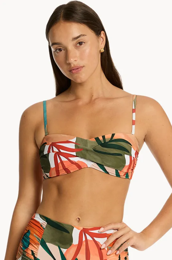 Bikini Tops^Sea Level Tropaluxe Twist Bandeau Khaki