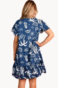 Dresses^Go Girl Tropical Fiesta Cap Sleeve Button Dress Navy
