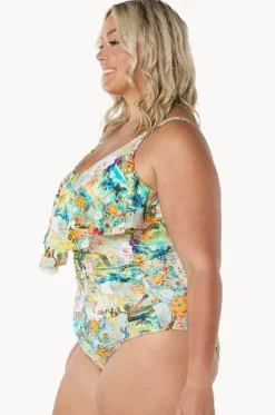 One Pieces^Capriosca Tropicana Frill V Neck One Piece Multi