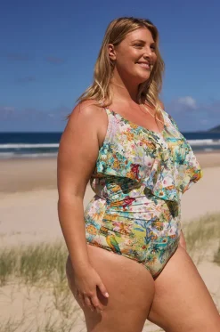 One Pieces^Capriosca Tropicana Frill V Neck One Piece Multi