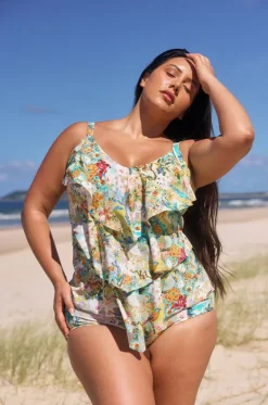 Tankini Tops^Capriosca Tropicana Tiered Frill Tankini Separate Multi