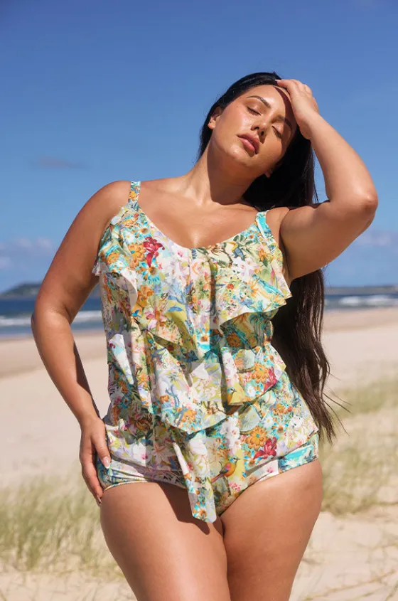 Tankini Tops^Capriosca Tropicana Tiered Frill Tankini Separate Multi