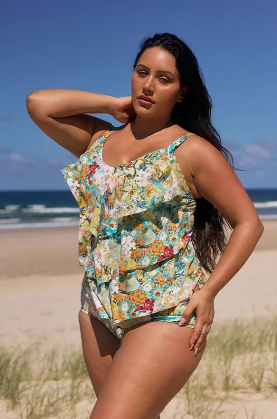 Tankini Tops^Capriosca Tropicana Tiered Frill Tankini Separate Multi