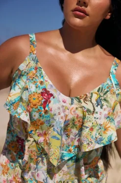 Tankini Tops^Capriosca Tropicana Tiered Frill Tankini Separate Multi