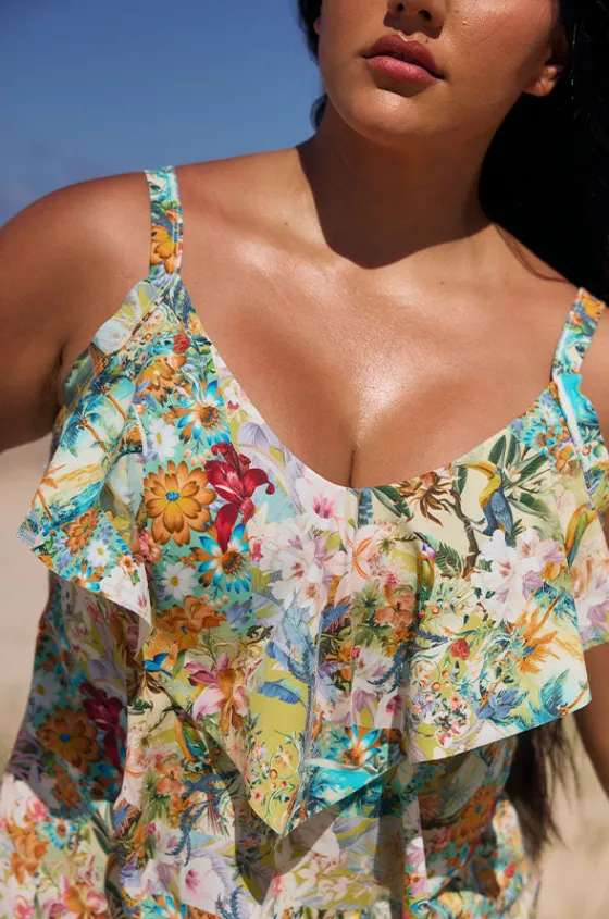 Tankini Tops^Capriosca Tropicana Tiered Frill Tankini Separate Multi