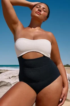 One Pieces^Jets Versa Rib Cut Out Bandeau One Piece Black/cream
