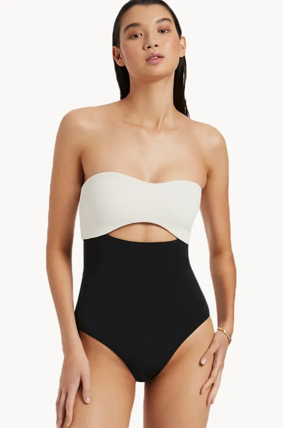 One Pieces^Jets Versa Rib Cut Out Bandeau One Piece Black/cream