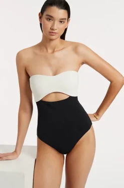 One Pieces^Jets Versa Rib Cut Out Bandeau One Piece Black/cream