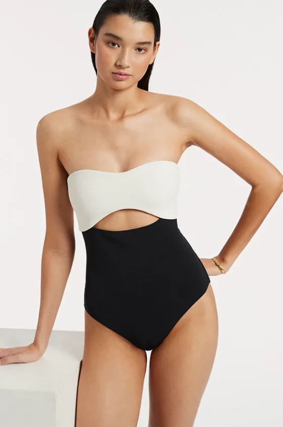 One Pieces^Jets Versa Rib Cut Out Bandeau One Piece Black/cream