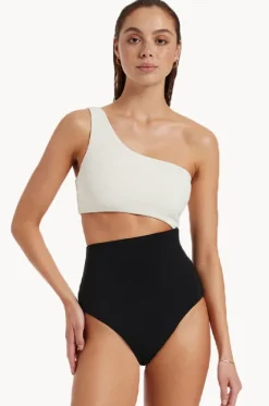 One Pieces^Jets Versa Rib One Shoulder One Piece Black/cream