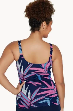Tankini Tops^Genevieve Vintage Palms Scoop Neck Tankini Separate Navy/pink