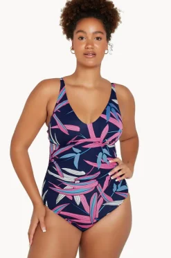 One Pieces^Genevieve Vintage Palms Sweetheart One Piece Navy/Pink