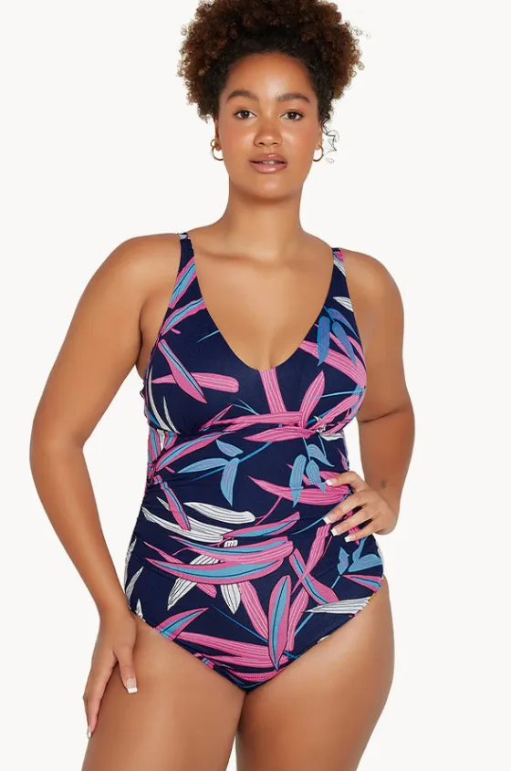 One Pieces^Genevieve Vintage Palms Sweetheart One Piece Navy/Pink
