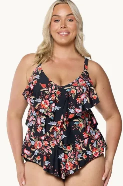 Tankini Tops^Capriosca Wild Berries Tiered Tankini Separate Black/red