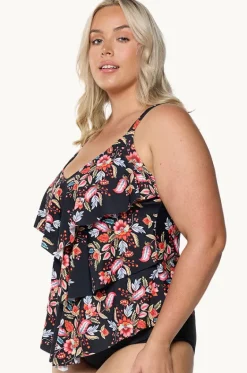 Tankini Tops^Capriosca Wild Berries Tiered Tankini Separate Black/red
