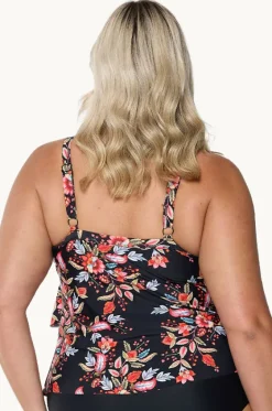 Tankini Tops^Capriosca Wild Berries Tiered Tankini Separate Black/red