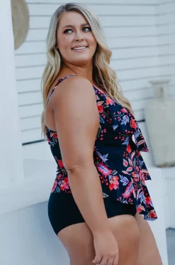 Tankini Tops^Capriosca Wild Berries Tiered Tankini Separate Black/red