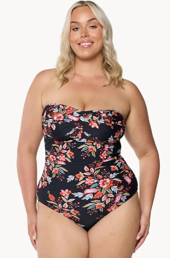 One Pieces^Capriosca Wild Berries Twist Front Bandeau One Piece Black/red