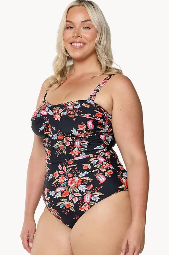 One Pieces^Capriosca Wild Berries Twist Front Bandeau One Piece Black/red