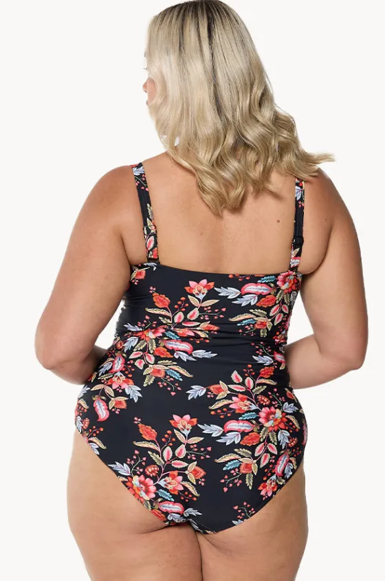 One Pieces^Capriosca Wild Berries Twist Front Bandeau One Piece Black/red