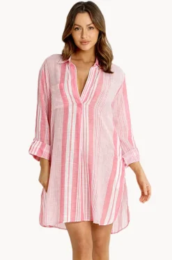 Overswim^Sunseeker Wilder Stripe Painters Shirt Pink
