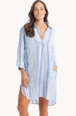 Overswim^Sunseeker Wilder Stripe Painters Shirt Royal