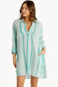 Overswim^Sunseeker Wilder Stripe Painters Shirt Green