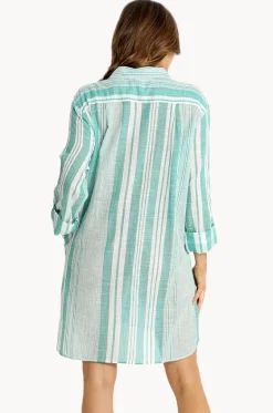 Overswim^Sunseeker Wilder Stripe Painters Shirt Green