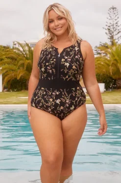 One Pieces^Capriosca Zip High Neck One Piece Wildflowers