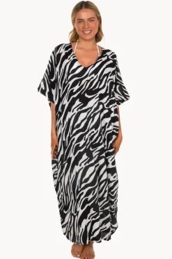 Overswim^Sundrenched Zebra Long Kaftan Black