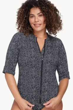 Rashies & Sunsuits^Artesands Zig Zag Short Sleeve Zip Suntop Zig zag black